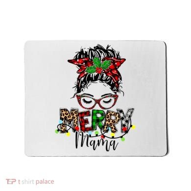 Merry Mama Christmas Messy Bun Ladies Red Plaid Leopard Gift Mousepad