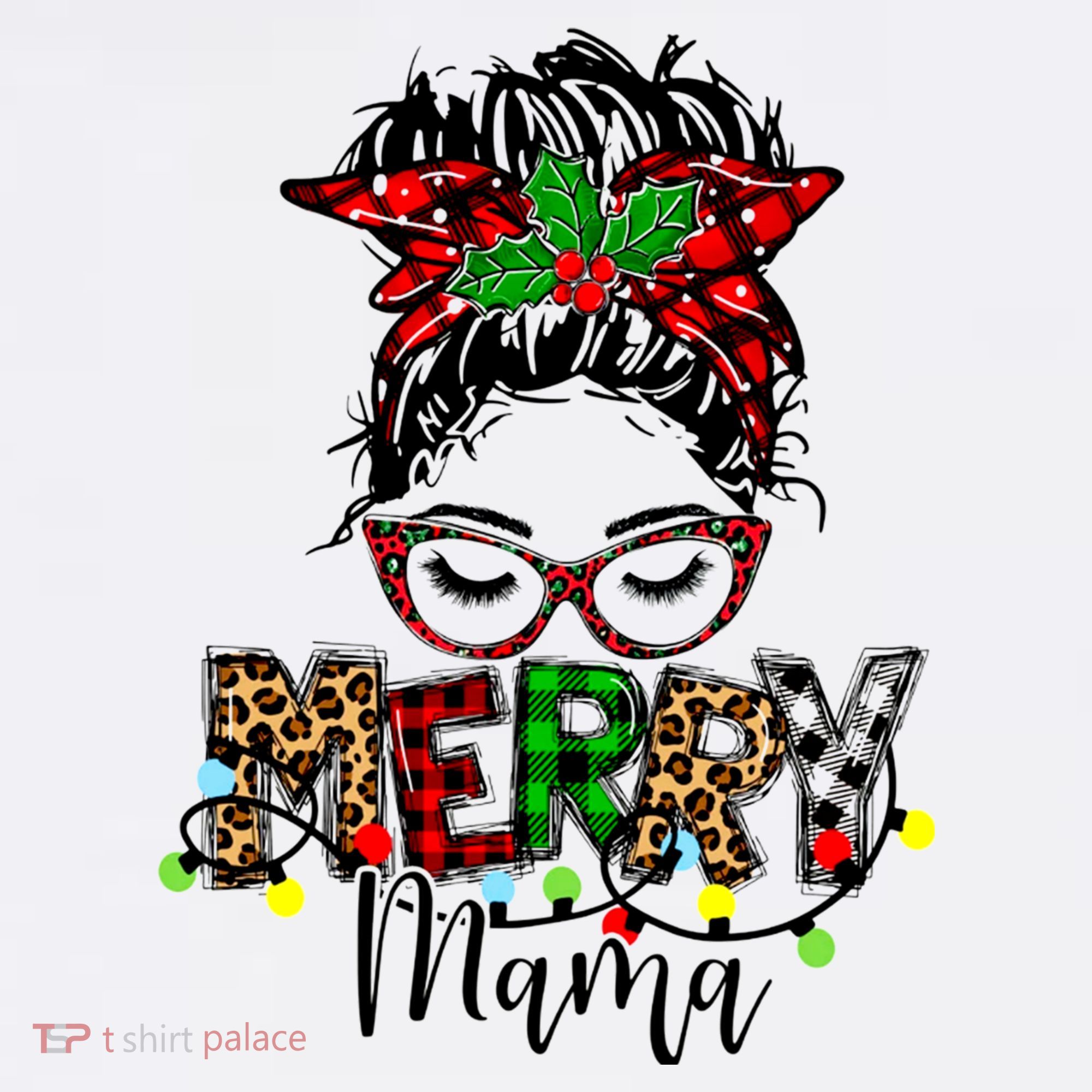 Merry Mama Christmas Messy Bun Ladies Red Plaid Leopard Gift Mousepad