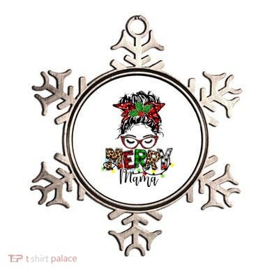 Merry Mama Christmas Messy Bun Ladies Red Plaid Leopard Gift Ornament