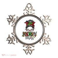 Merry Mama Christmas Messy Bun Ladies Red Plaid Leopard Gift Ornament thumb 0