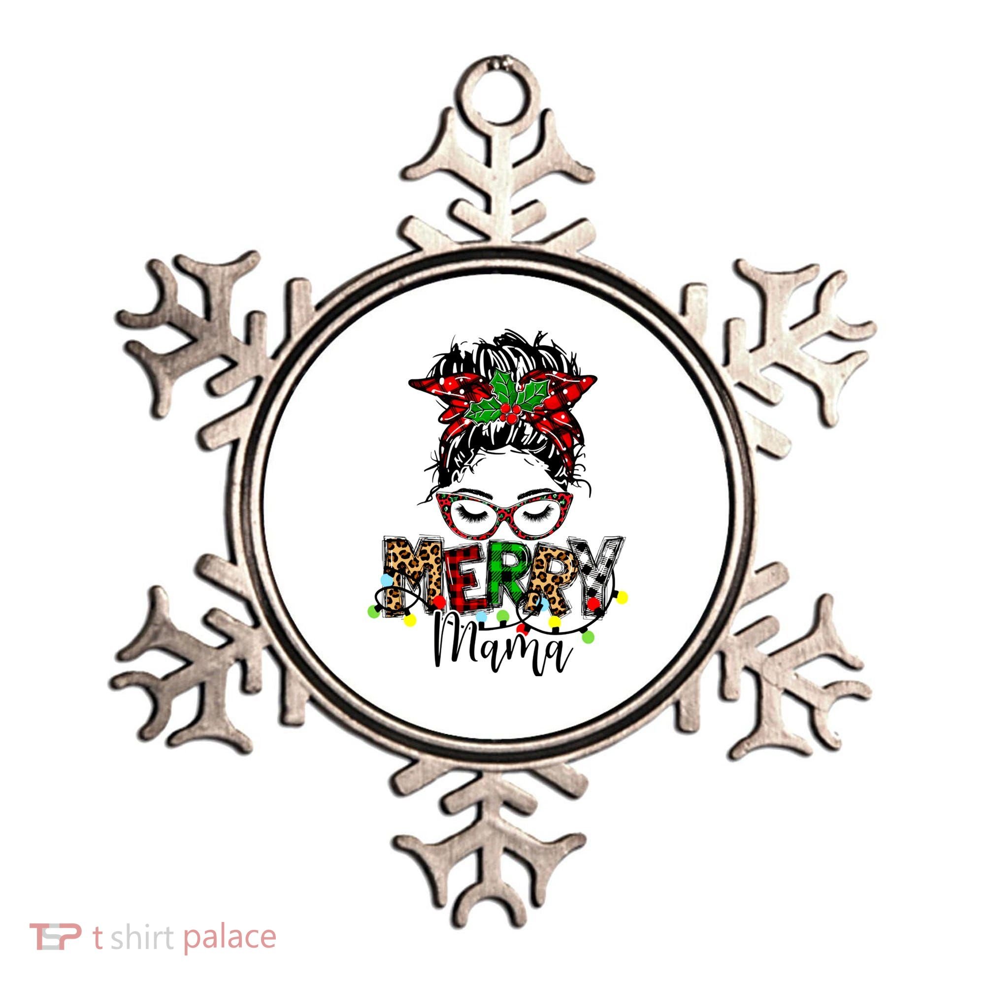 Merry Mama Christmas Messy Bun Ladies Red Plaid Leopard Gift Ornament