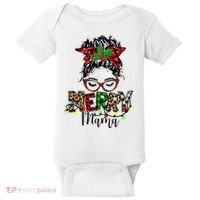 Merry Mama Christmas Messy Bun Ladies Red Plaid Leopard Gift Baby Bodysuit thumb 0