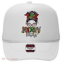 Merry Mama Christmas Messy Bun Ladies Red Plaid Leopard Gift Hat thumb 0