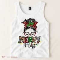 Merry Mama Christmas Messy Bun Ladies Red Plaid Leopard Gift Tank Top thumb 2