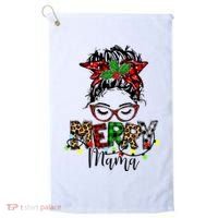 Merry Mama Christmas Messy Bun Ladies Red Plaid Leopard Gift Golf Towel thumb 0