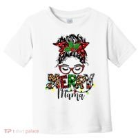 Merry Mama Christmas Messy Bun Ladies Red Plaid Leopard Gift Toddler T-Shirt thumb 0