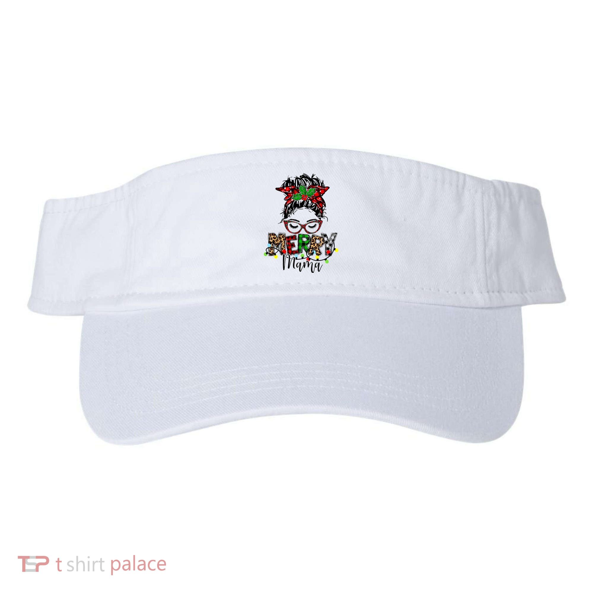 Merry Mama Christmas Messy Bun Ladies Red Plaid Leopard Gift Visor