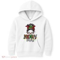 Merry Mama Christmas Messy Bun Ladies Red Plaid Leopard Gift Kids Hoodie thumb 0