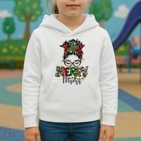 Merry Mama Christmas Messy Bun Ladies Red Plaid Leopard Gift Kids Hoodie thumb 3