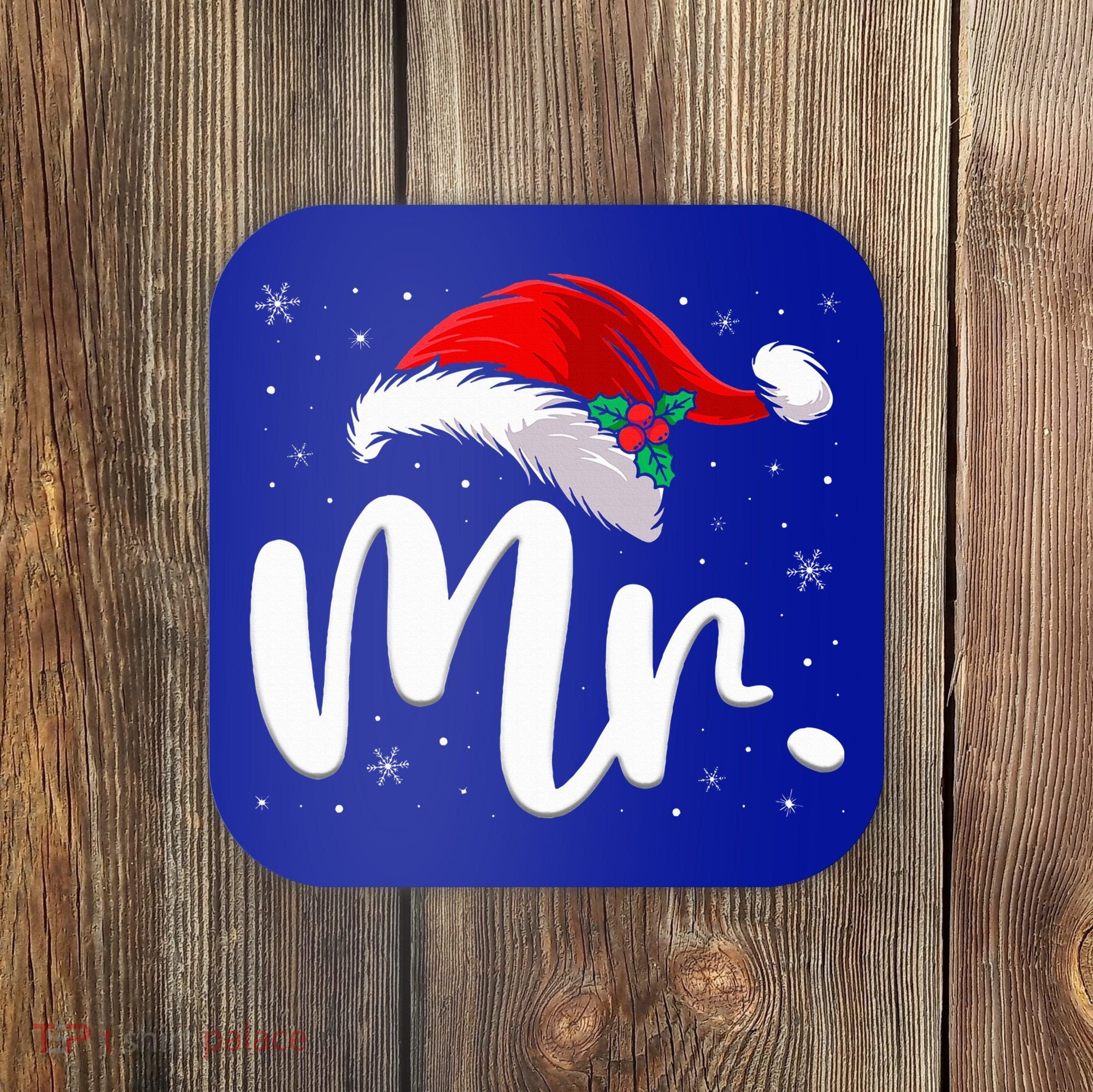 Mr Mrs Claus Christmas Couples Matching His And Her Pajamas  Coaster