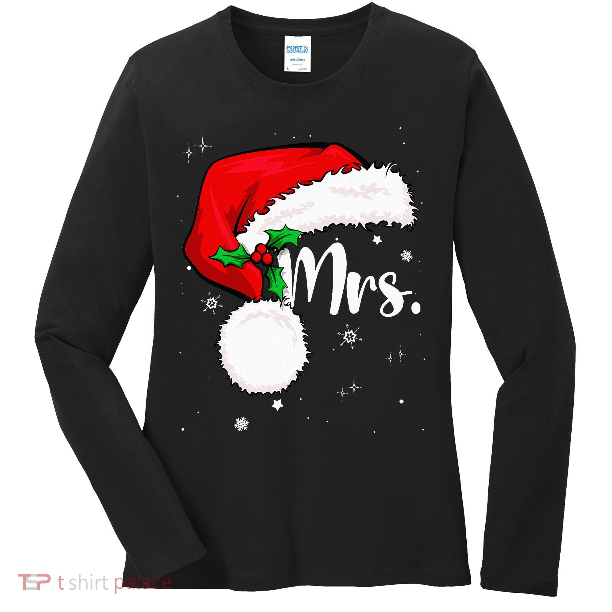 Mr Mrs Claus Christmas Couples Matching His And Her Pajamas Women's Long Sleeve Shirt
