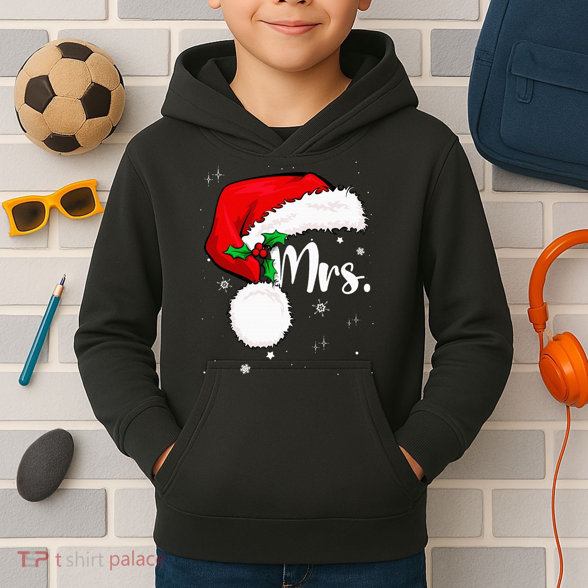 Mr Mrs Claus Christmas Couples Matching His And Her Pajamas Kids Hoodie