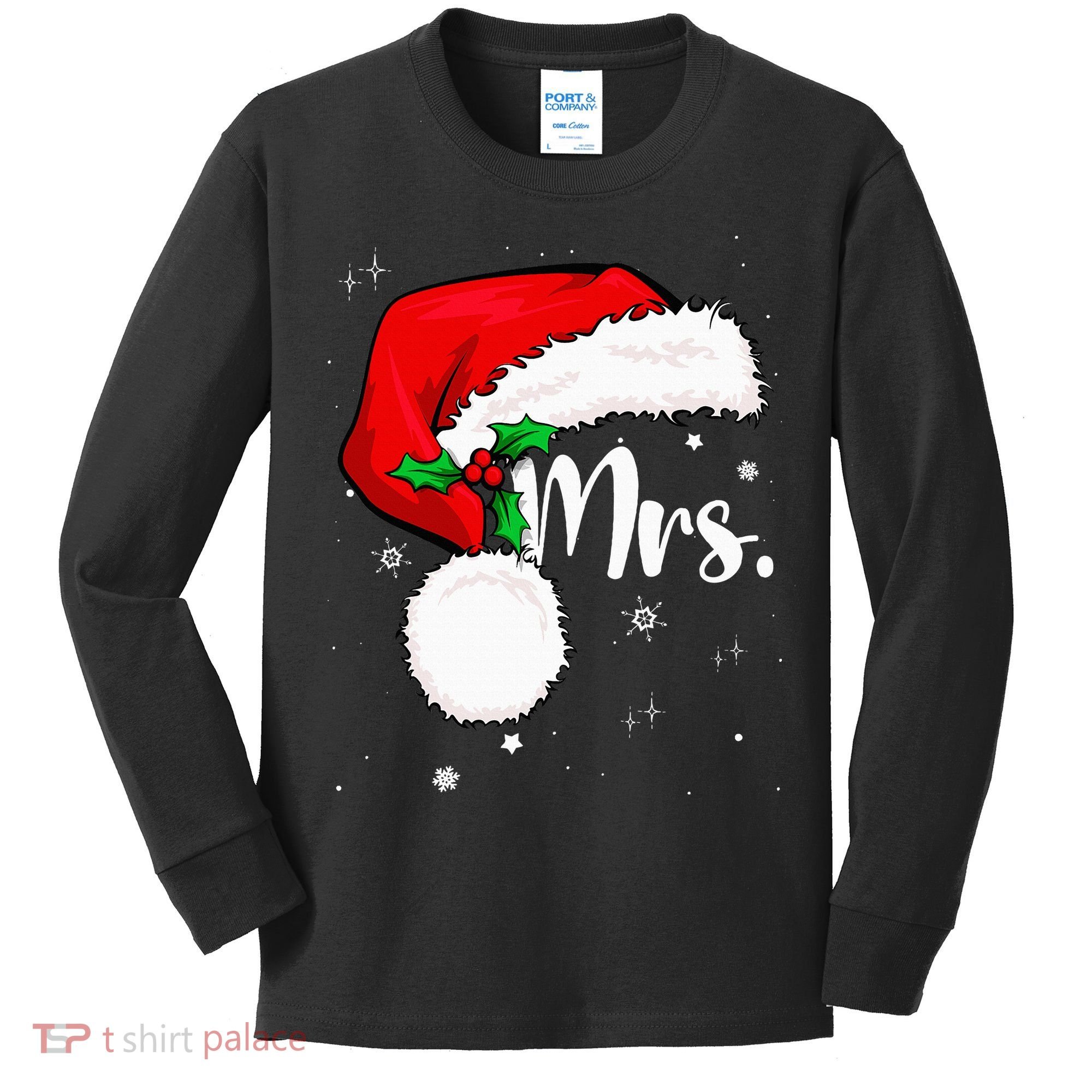 Mr Mrs Claus Christmas Couples Matching His And Her Pajamas Kids Long Sleeve Shirt