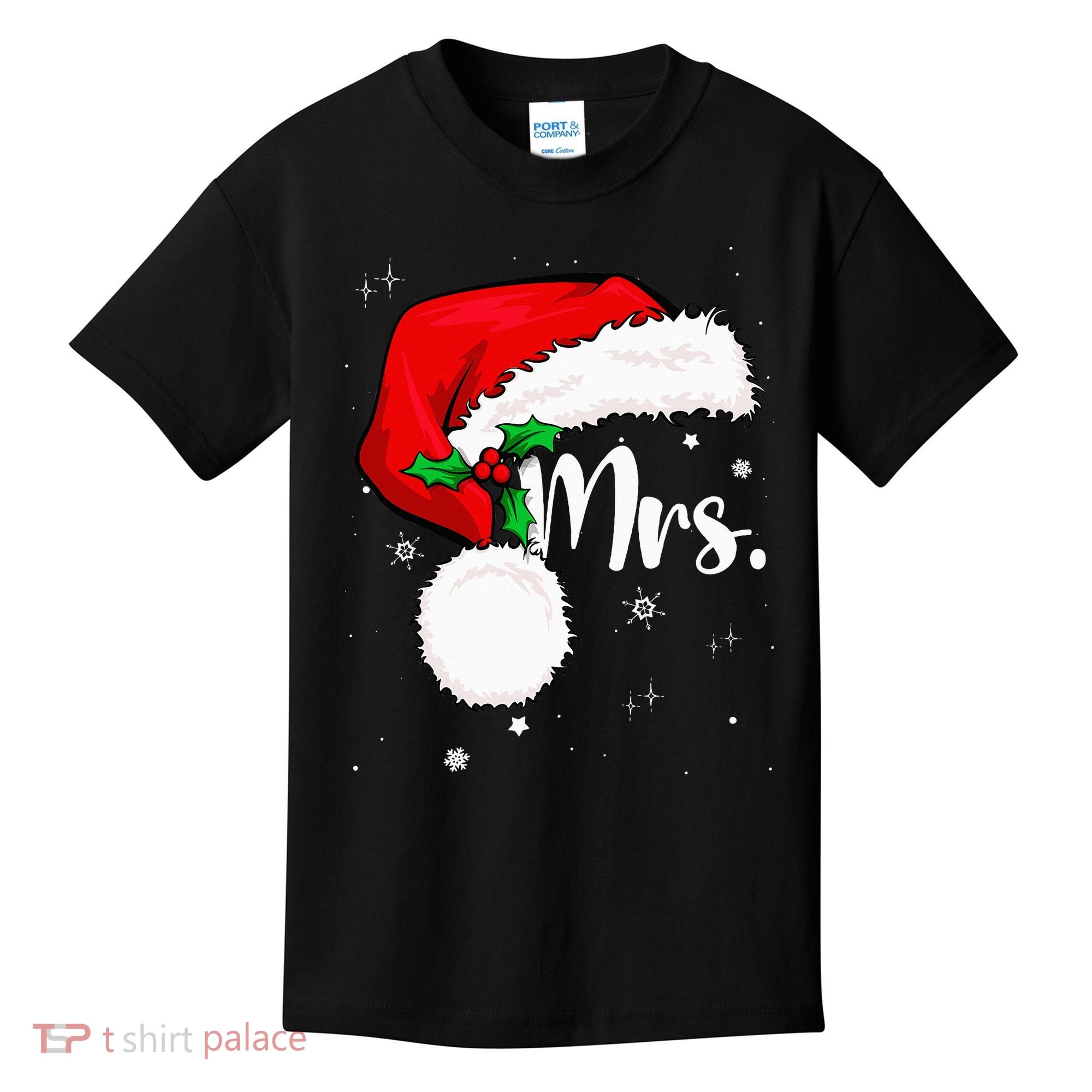Mr Mrs Claus Christmas Couples Matching His And Her Pajamas Kids T-Shirt