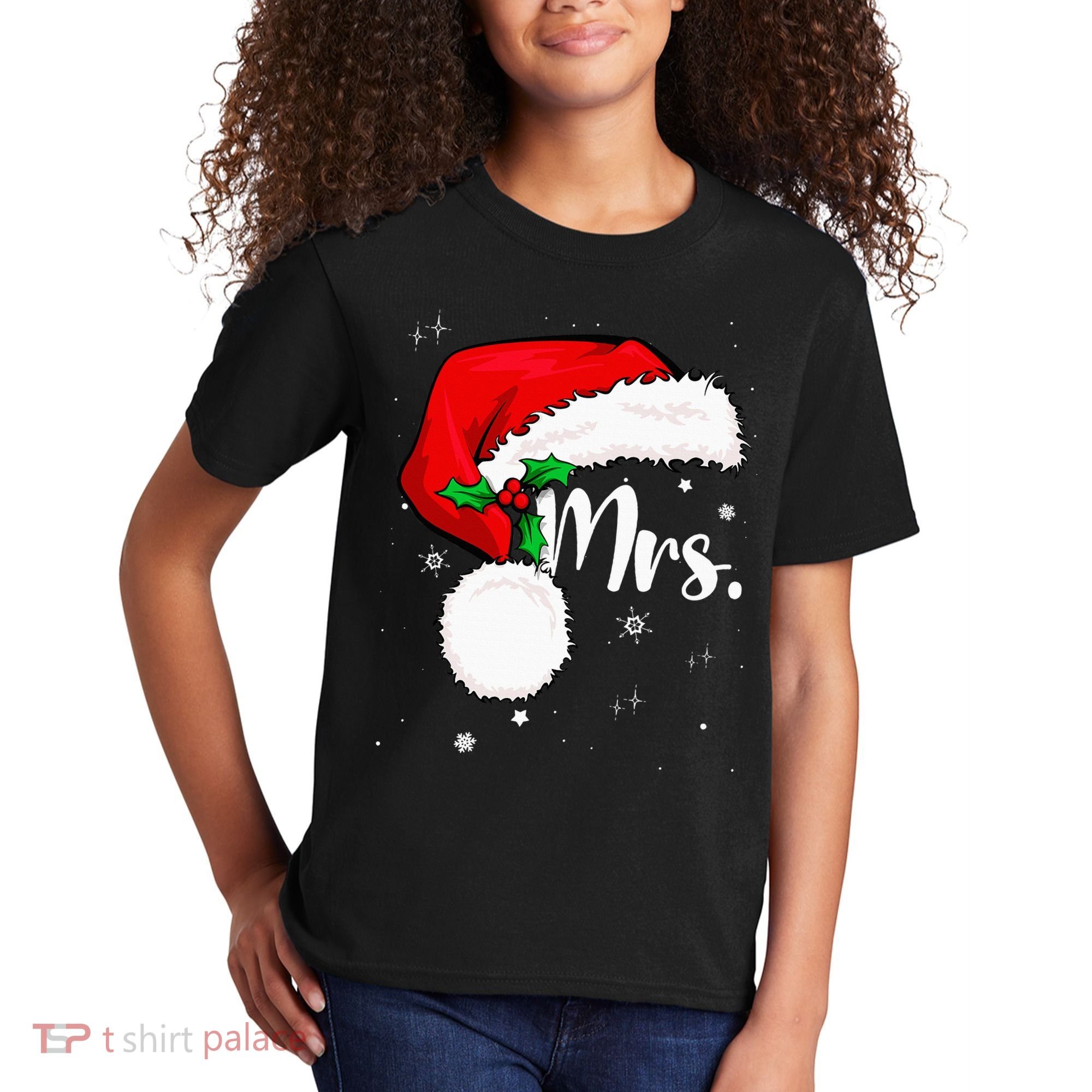 Mr Mrs Claus Christmas Couples Matching His And Her Pajamas Kids T-Shirt