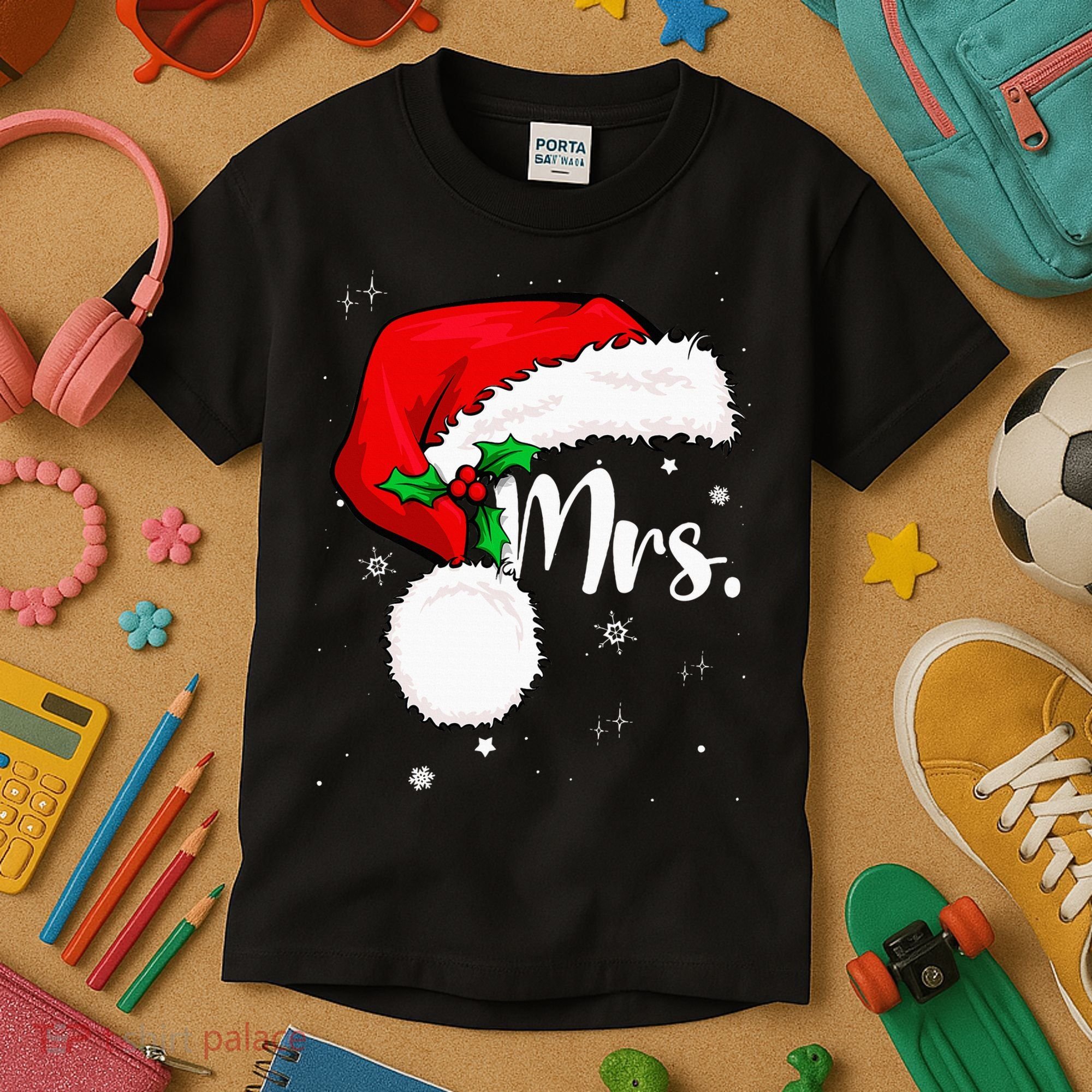 Mr Mrs Claus Christmas Couples Matching His And Her Pajamas Kids T-Shirt
