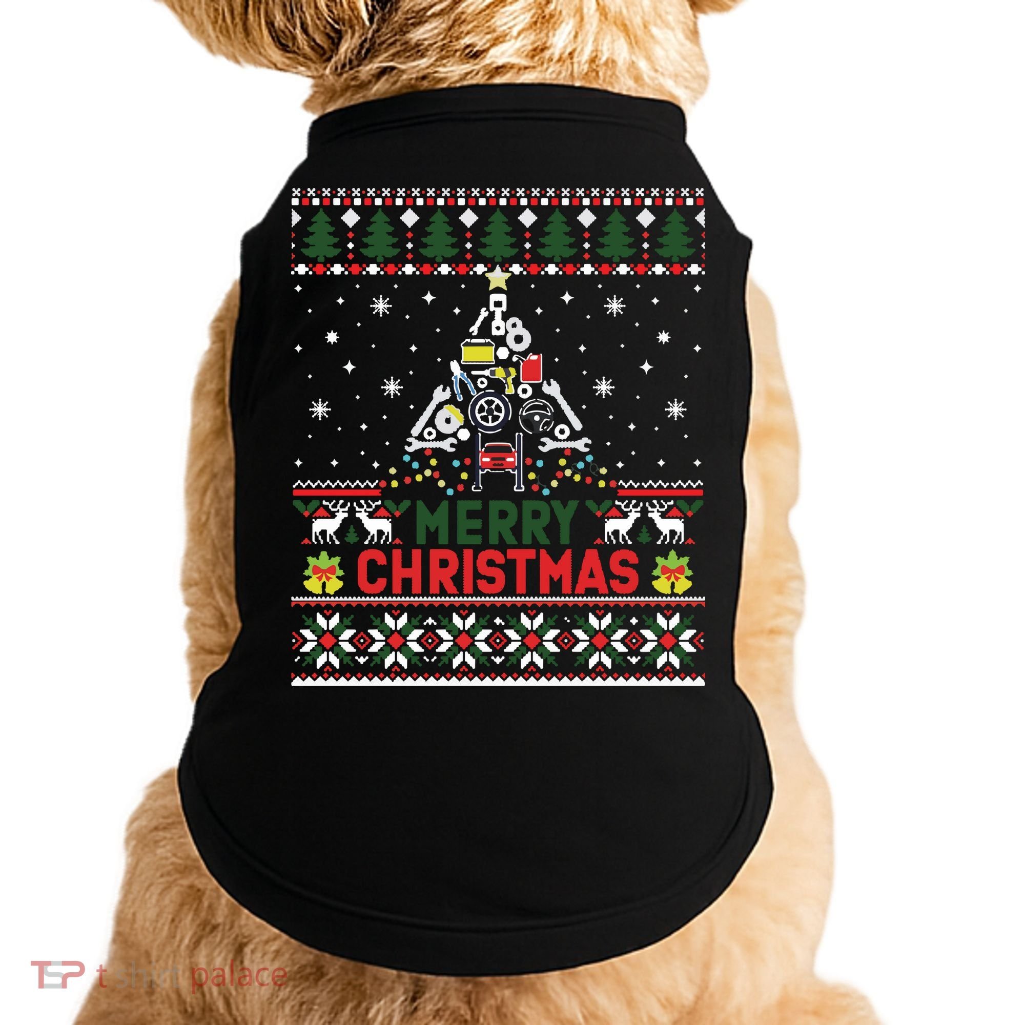 Mechanic Mechanic Christmas Tree Ugly Sweater Doggie Tank