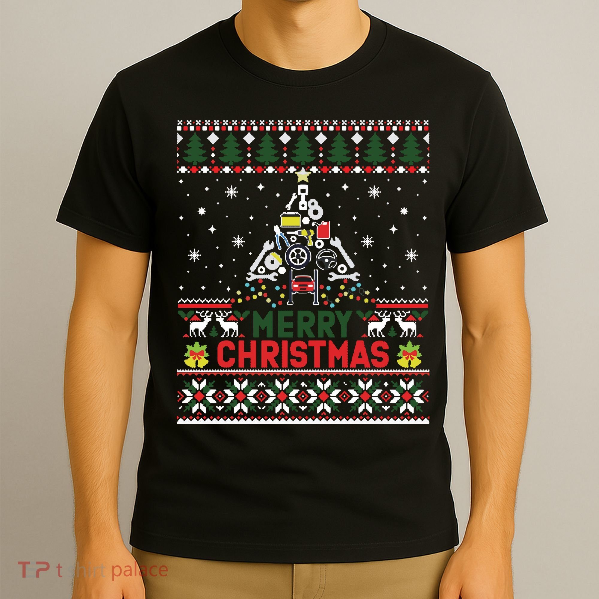 Mechanic Mechanic Christmas Tree Ugly Sweater T-Shirt