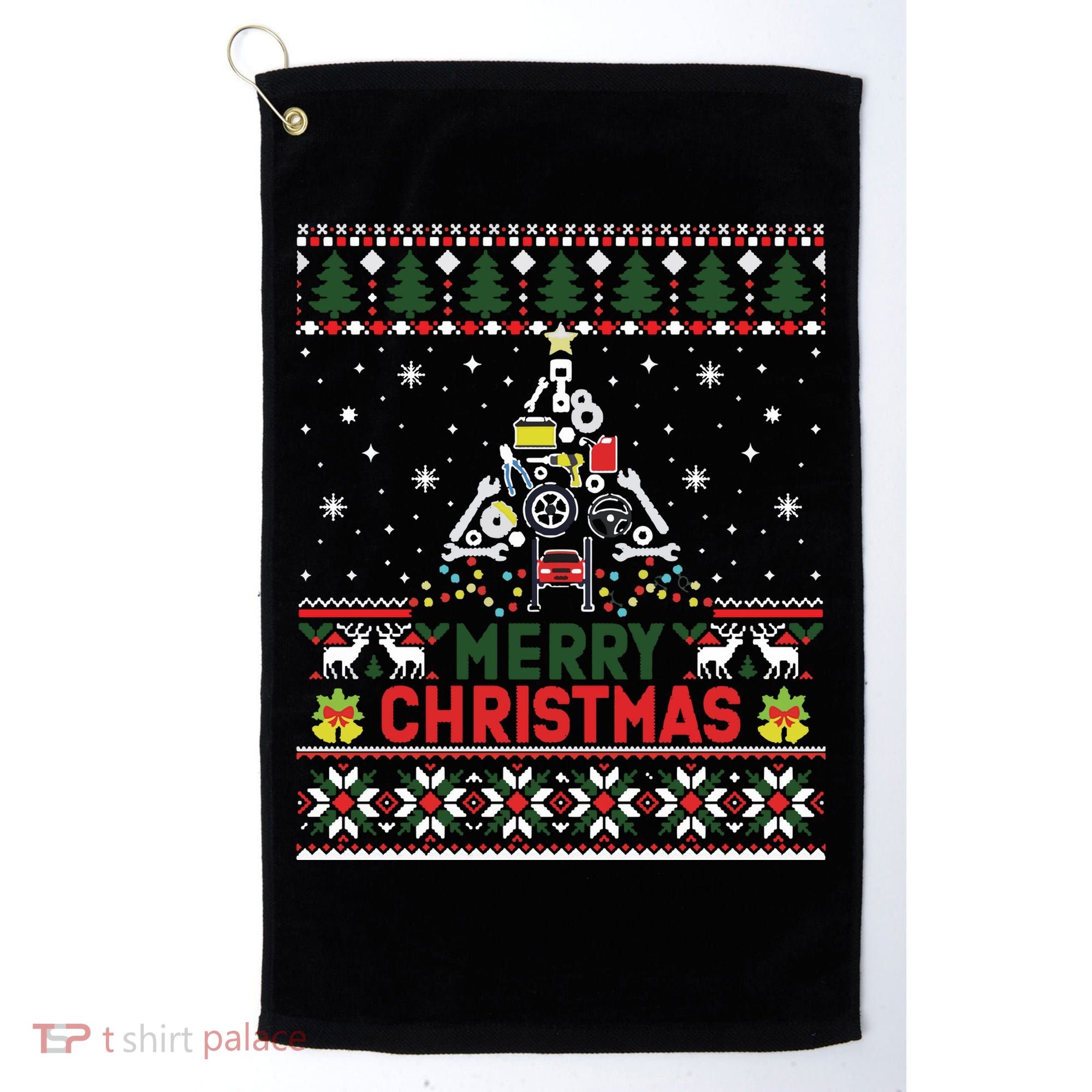 Mechanic Mechanic Christmas Tree Ugly Sweater Golf Towel