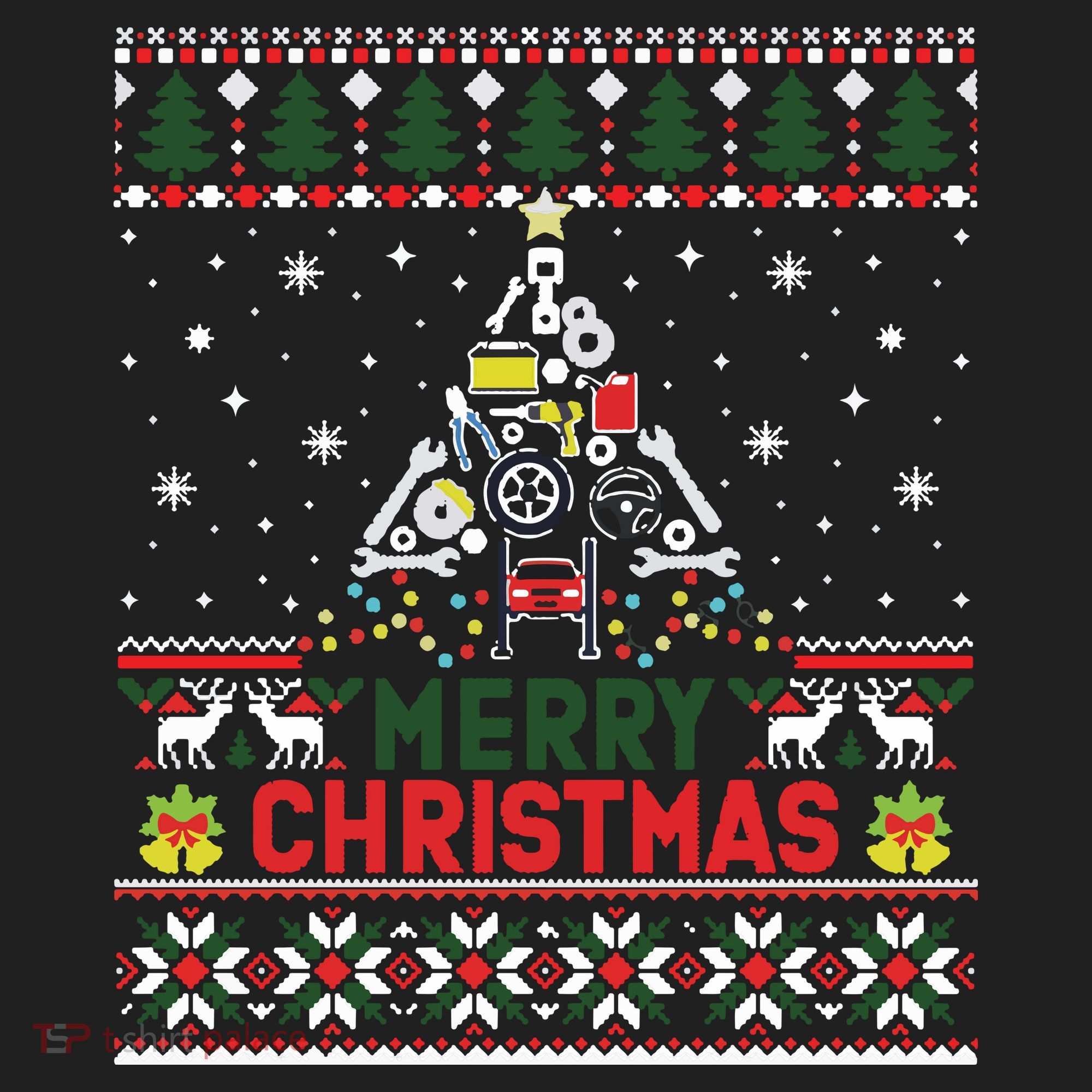 Mechanic Mechanic Christmas Tree Ugly Sweater Golf Towel