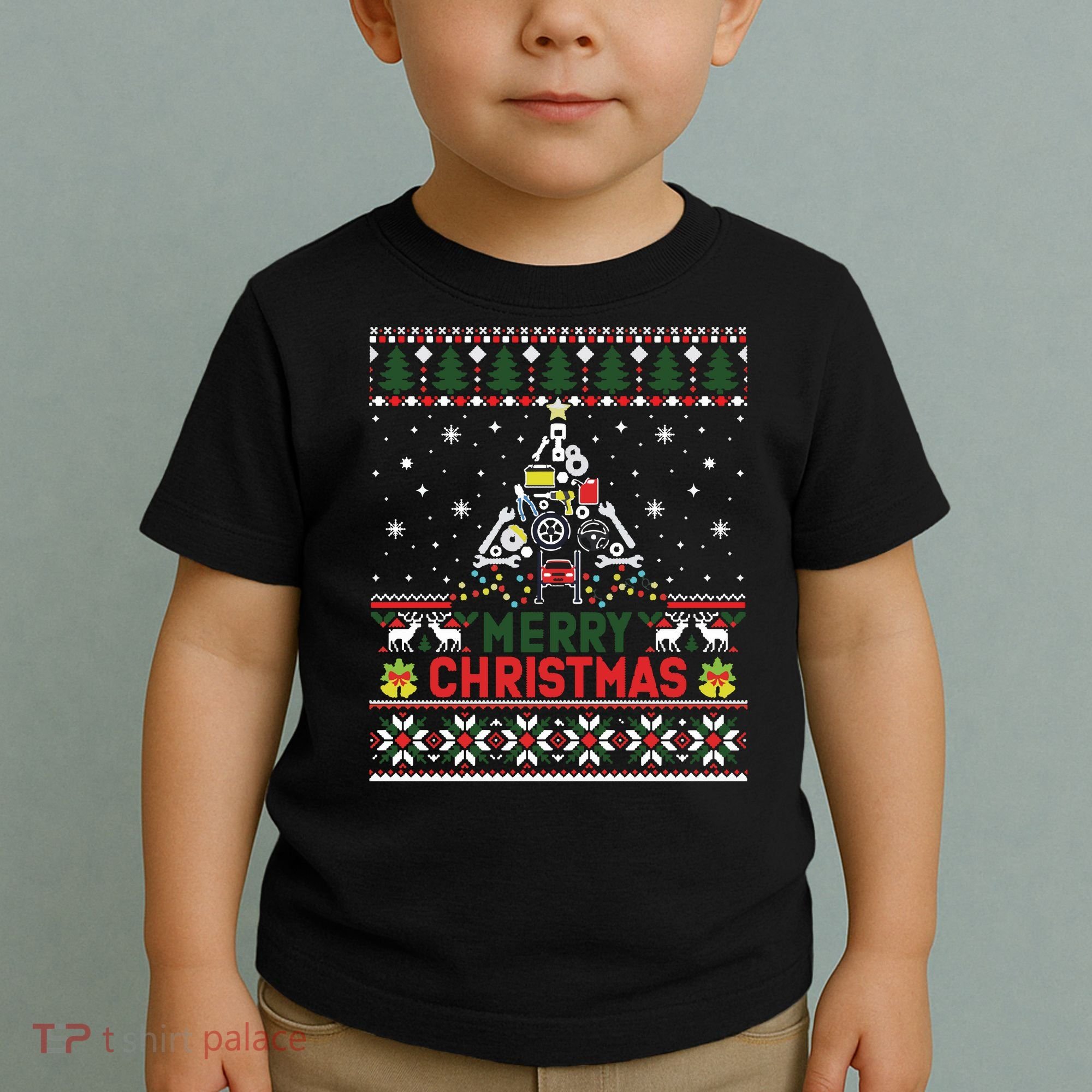 Mechanic Mechanic Christmas Tree Ugly Sweater Toddler T-Shirt