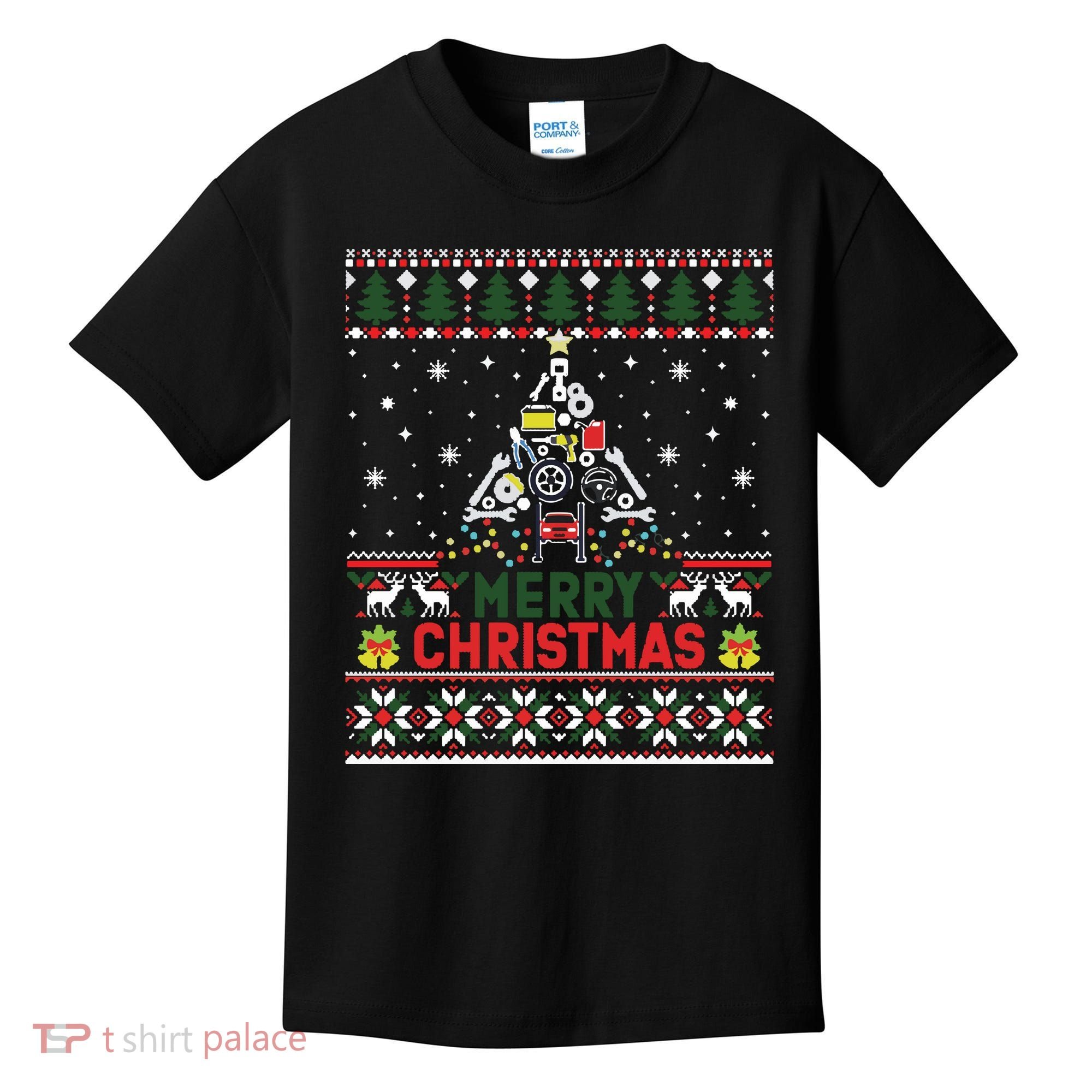 Mechanic Mechanic Christmas Tree Ugly Sweater Kids T-Shirt
