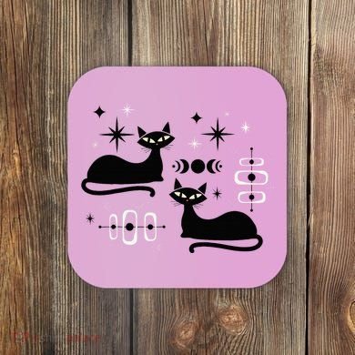 Midcentury Mid Century Cat Retro Atomic Age Space Modern Coaster
