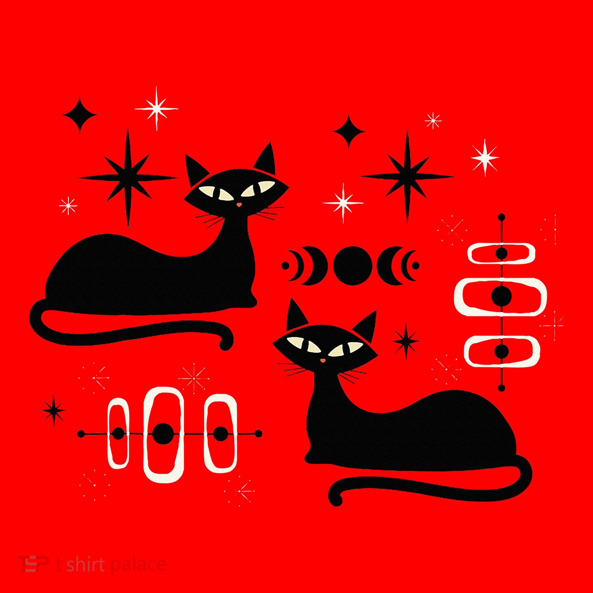 Midcentury Mid Century Cat Retro Atomic Age Space Modern Santa Hat