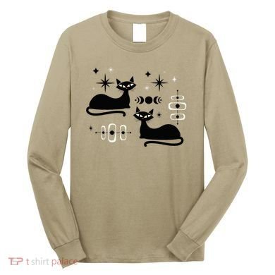Midcentury Mid Century Cat Retro Atomic Age Space Modern Long Sleeve Shirt