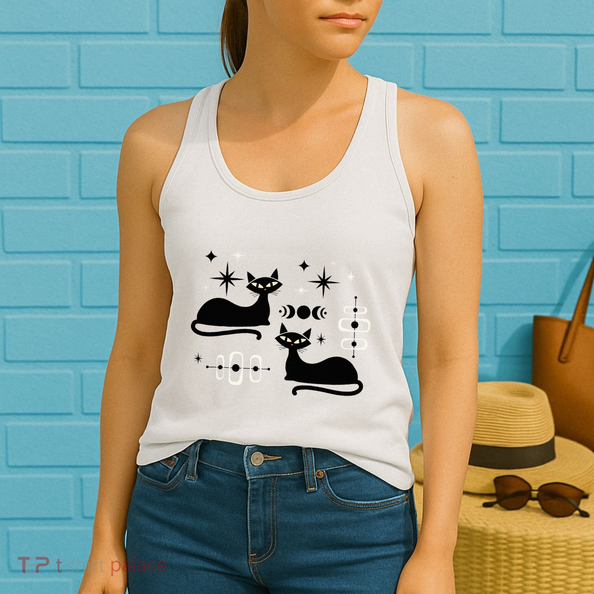 Midcentury Mid Century Cat Retro Atomic Age Space Modern Women's Tank Top