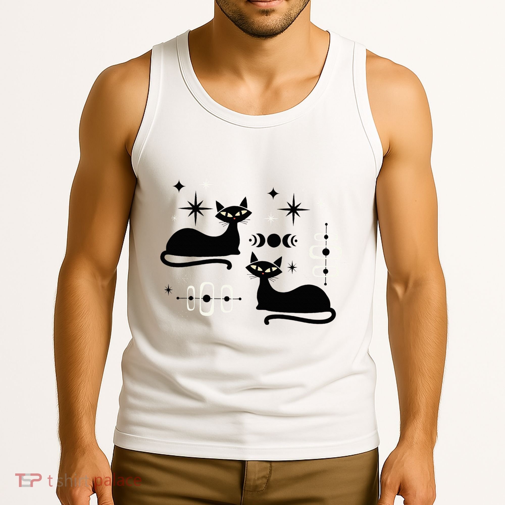 Midcentury Mid Century Cat Retro Atomic Age Space Modern Tank Top