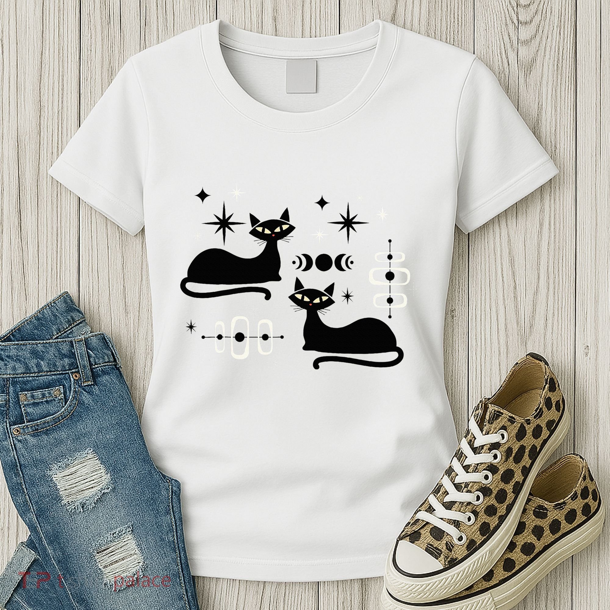 Midcentury Mid Century Cat Retro Atomic Age Space Modern Women's T-Shirt