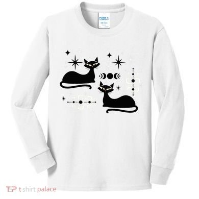 Midcentury Mid Century Cat Retro Atomic Age Space Modern Kids Long Sleeve Shirt