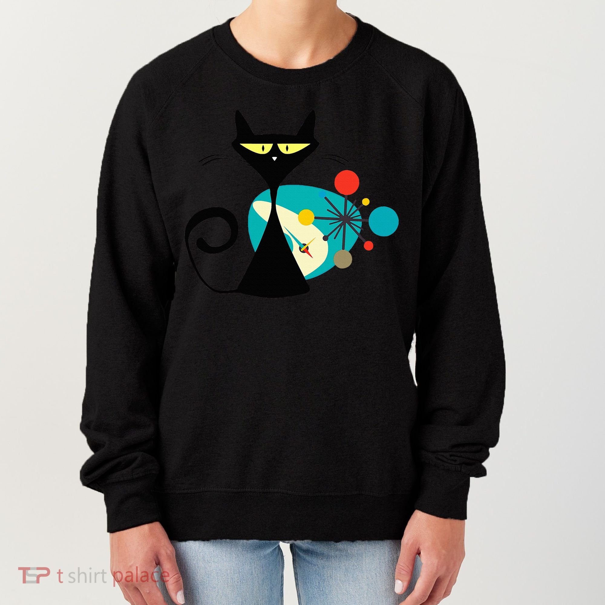 Midcentury Mid Century Cat Retro Atomic Age Space Modern Women's Sweatshirt