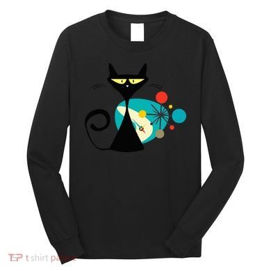 Midcentury Mid Century Cat Retro Atomic Age Space Modern Long Sleeve Shirt