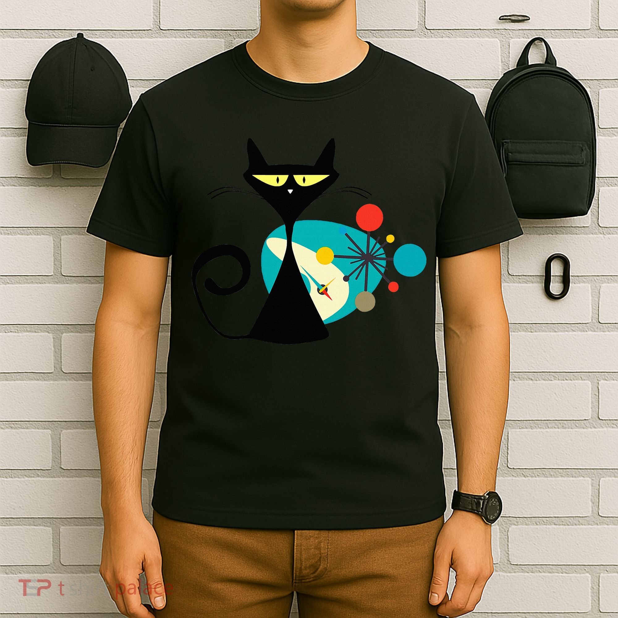 Midcentury Mid Century Cat Retro Atomic Age Space Modern T-Shirt