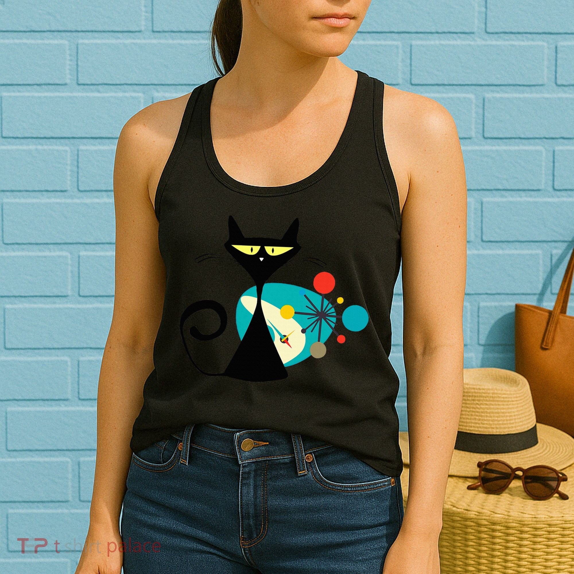 Midcentury Mid Century Cat Retro Atomic Age Space Modern Women's Tank Top