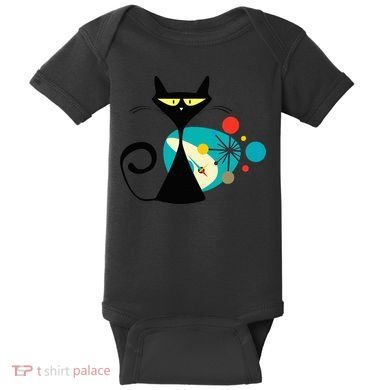 Midcentury Mid Century Cat Retro Atomic Age Space Modern Baby Bodysuit