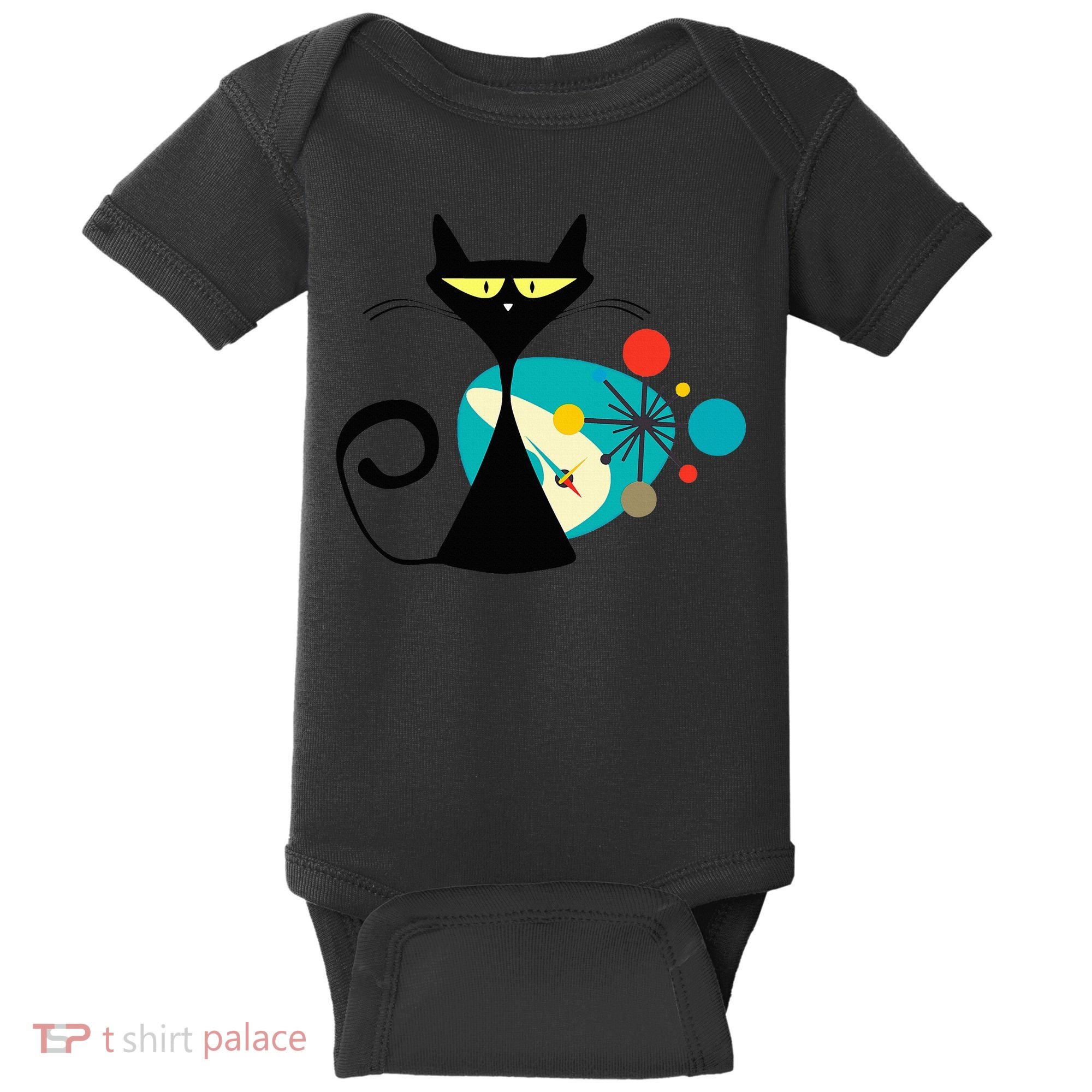 Midcentury Mid Century Cat Retro Atomic Age Space Modern Baby Bodysuit