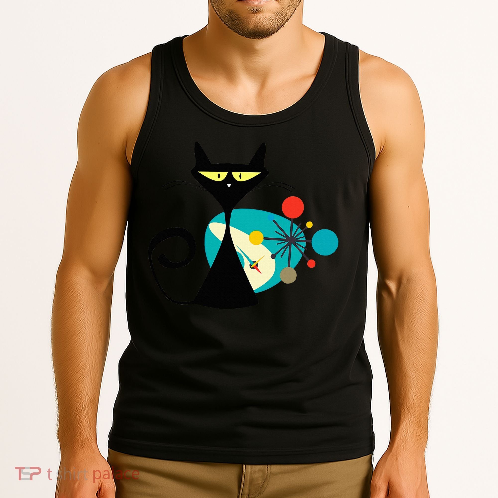 Midcentury Mid Century Cat Retro Atomic Age Space Modern Tank Top