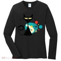 Midcentury Mid Century Cat Retro Atomic Age Space Modern Women's Long Sleeve Shirt thumb 0