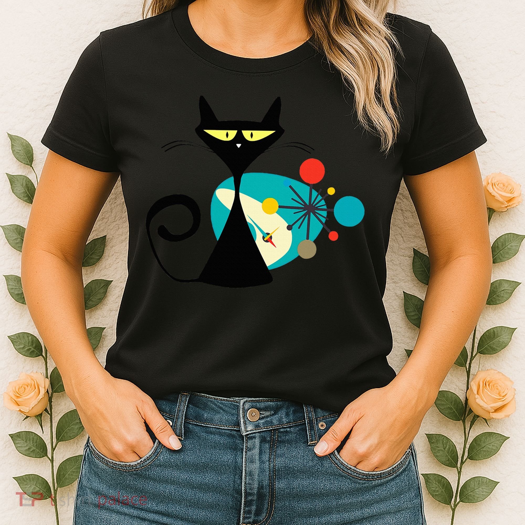 Midcentury Mid Century Cat Retro Atomic Age Space Modern Women's T-Shirt