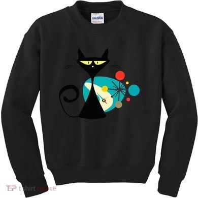 Midcentury Mid Century Cat Retro Atomic Age Space Modern Kids Sweatshirt