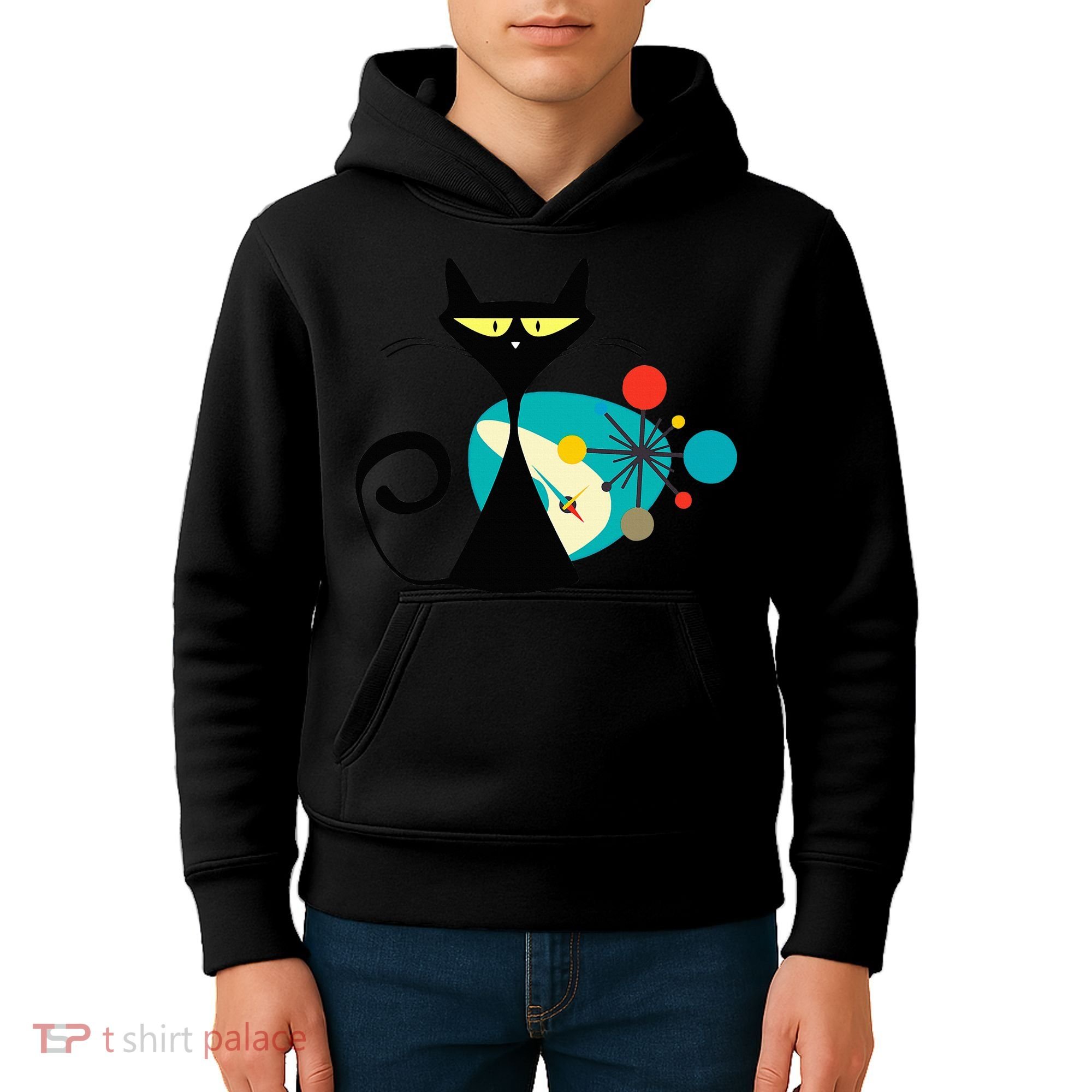 Midcentury Mid Century Cat Retro Atomic Age Space Modern Kids Hoodie