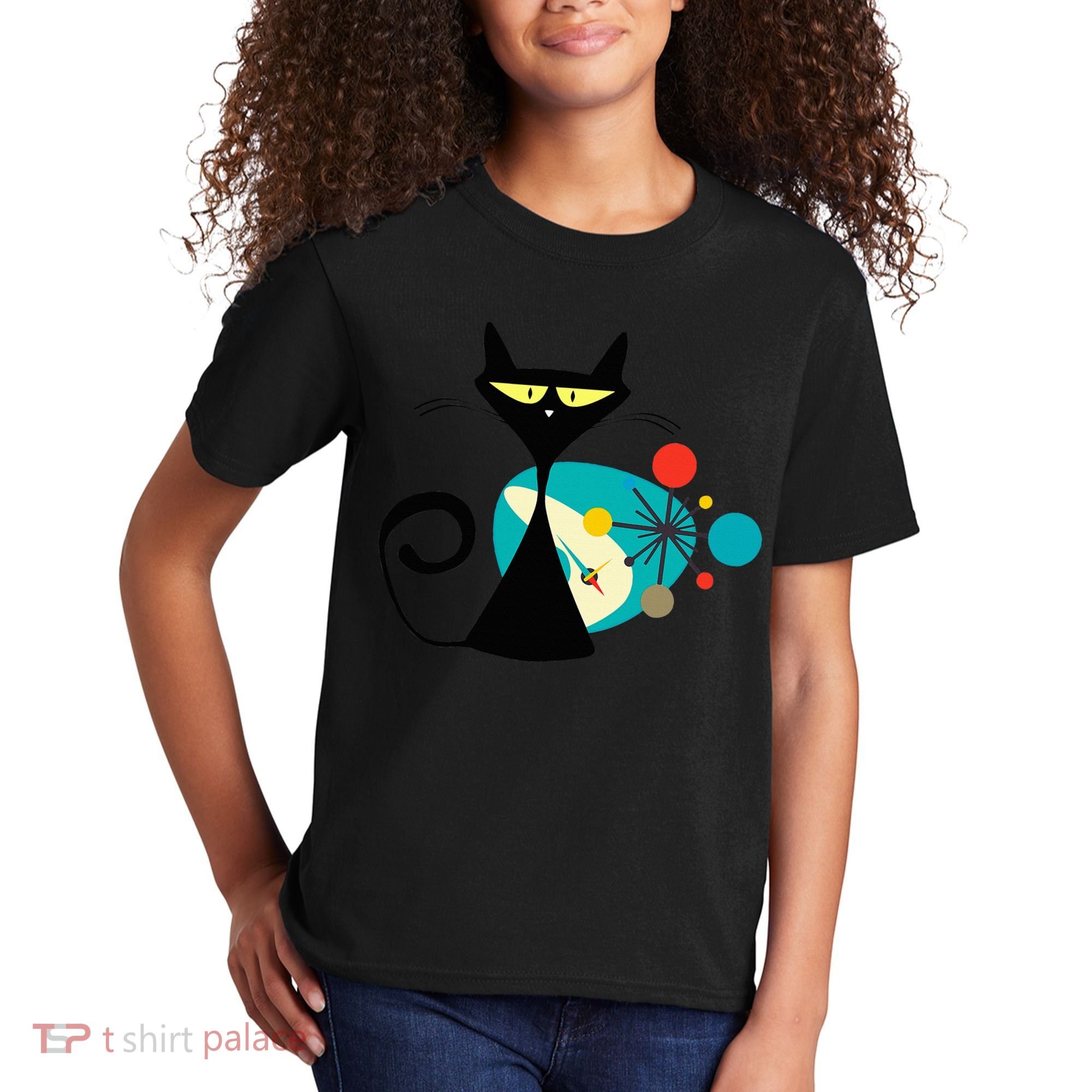 Midcentury Mid Century Cat Retro Atomic Age Space Modern Kids T-Shirt