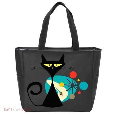 Midcentury Mid Century Cat Retro Atomic Age Space Modern Tote Bag