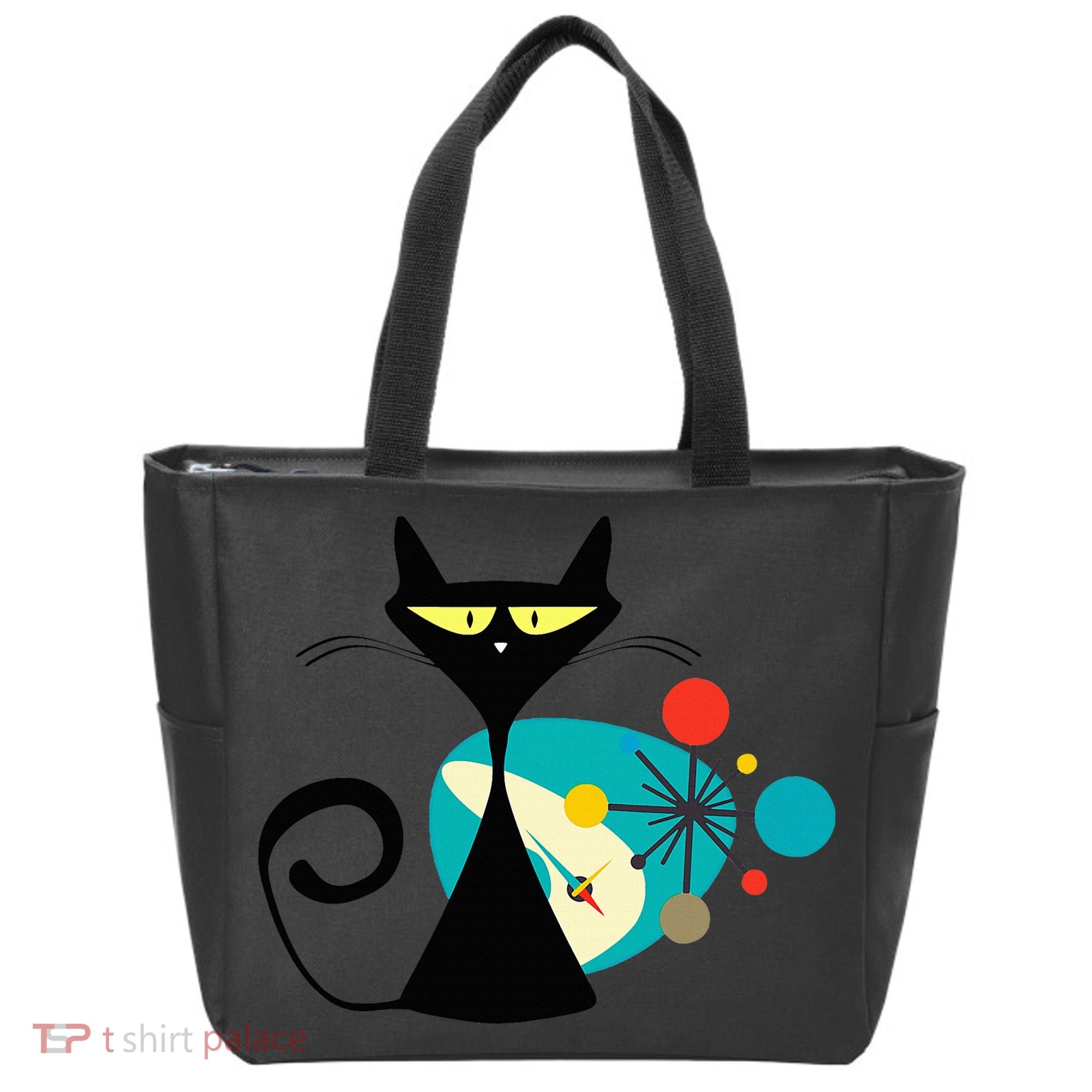 Midcentury Mid Century Cat Retro Atomic Age Space Modern Tote Bag