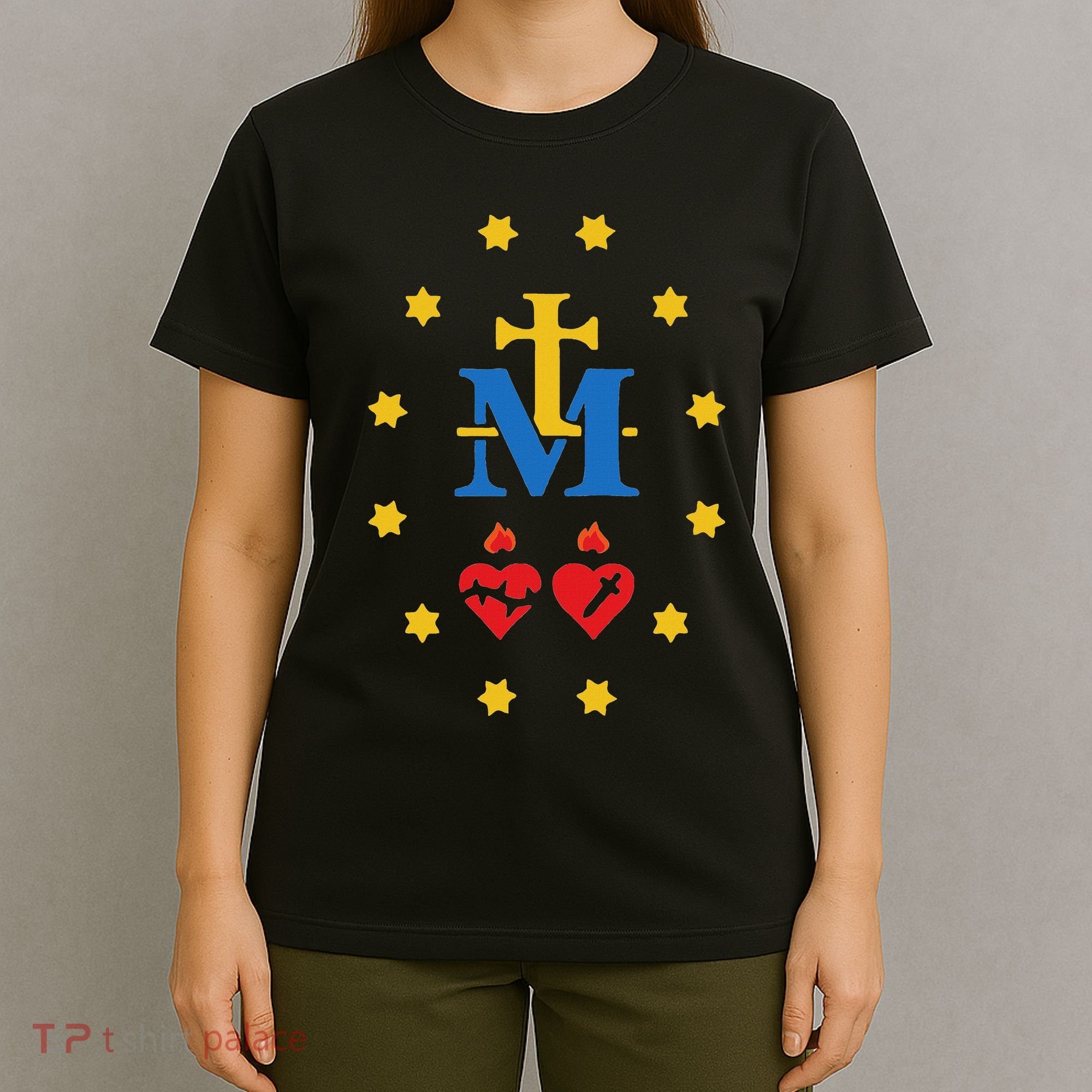 Miraculous Medal Catholic Holy Mary Sacred Heart Jesus T-Shirt