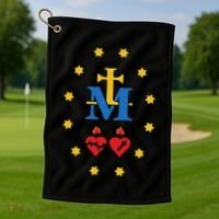 Miraculous Medal Catholic Holy Mary Sacred Heart Jesus Golf Towel thumb 1
