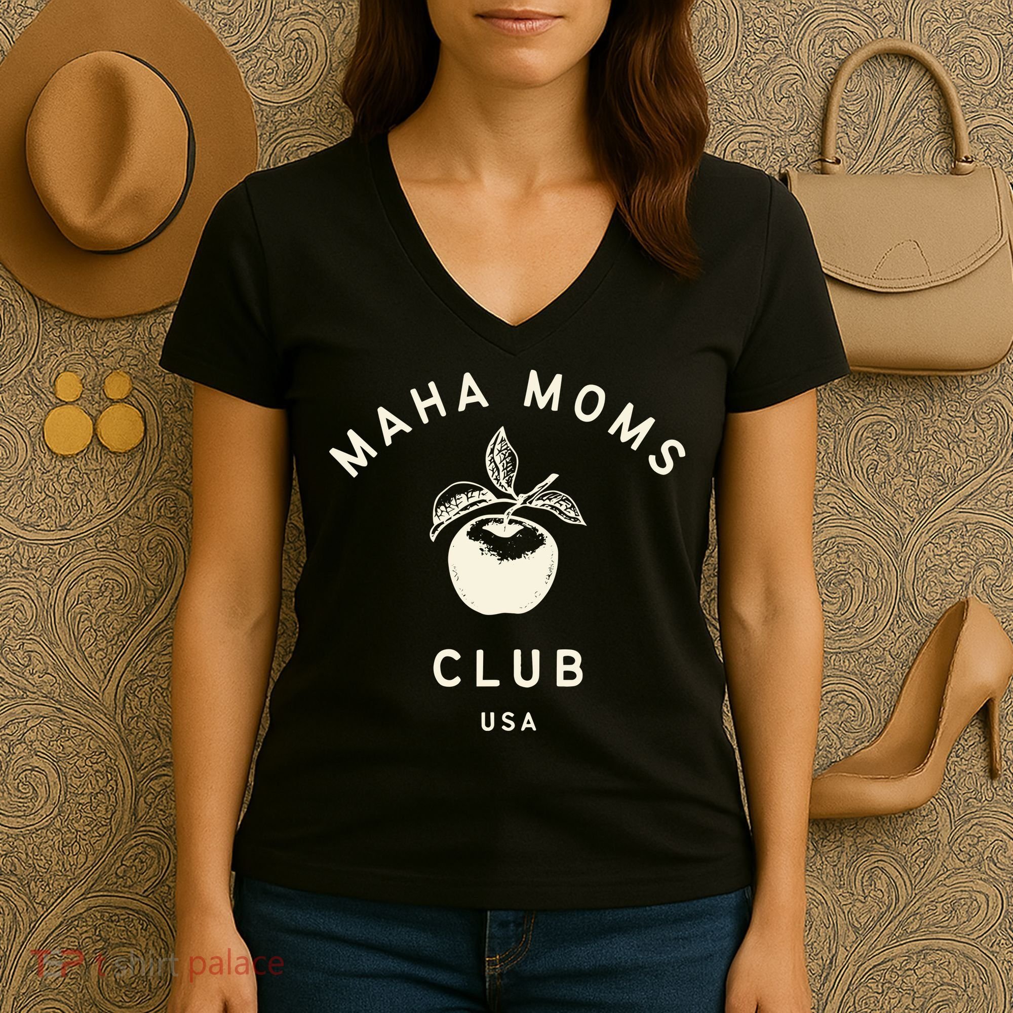 Maha Moms Club Organic Women's V-Neck T-Shirt
